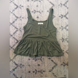 Lucky Brand Peplum Tank‎ Top Women’s Small Olive Green Ribbed Henley Scoop Neck
